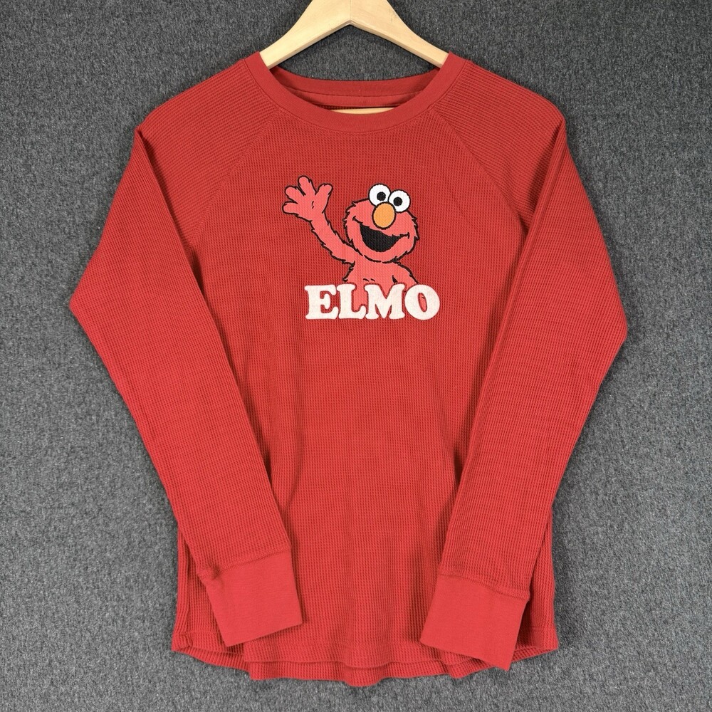Sesame Street Elmo Red Thermal Waffle Knit Long Sleeve Shirt Womens Small